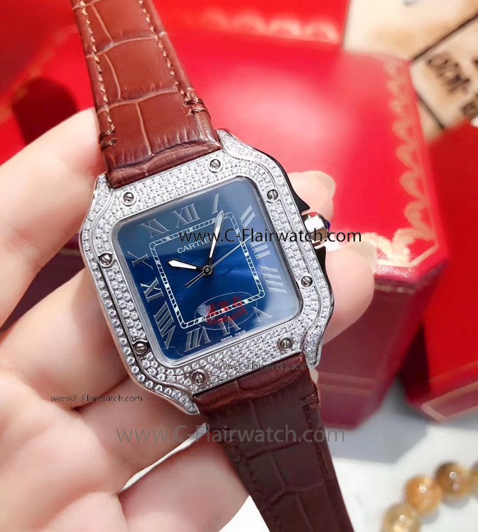 2019 Replica Cartier Santos Gradient Blue Dial Diamond Watch
